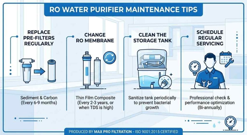 ro water purifier maintenance tips infographic